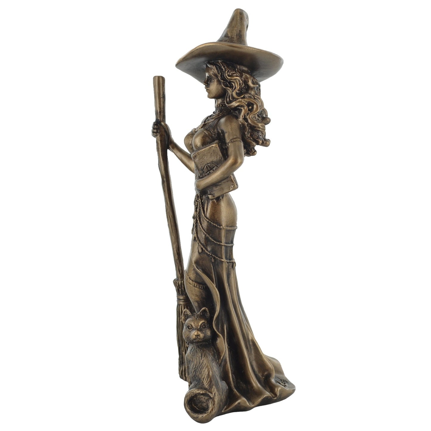 Witch & Cat With Broom & Spell Book Figurine