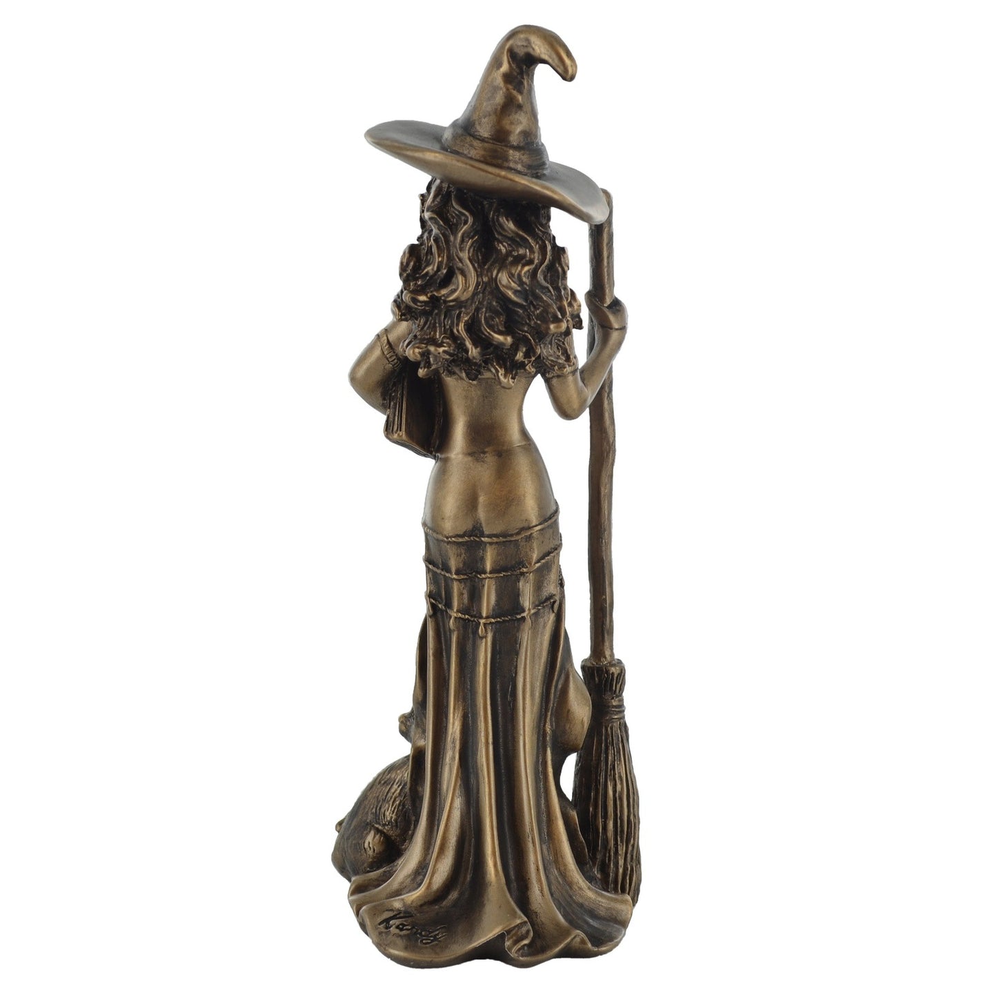 Witch & Cat With Broom & Spell Book Figurine