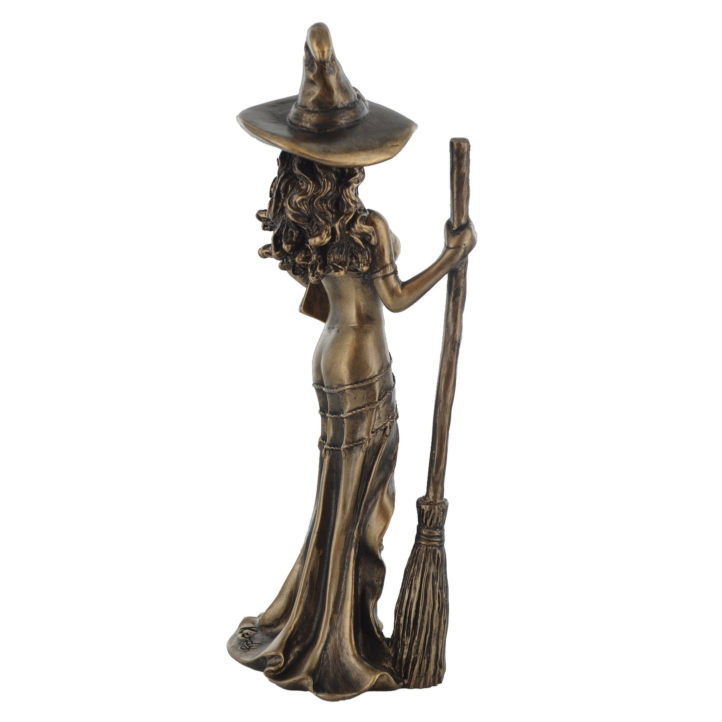 Witch & Cat With Broom & Spell Book Figurine