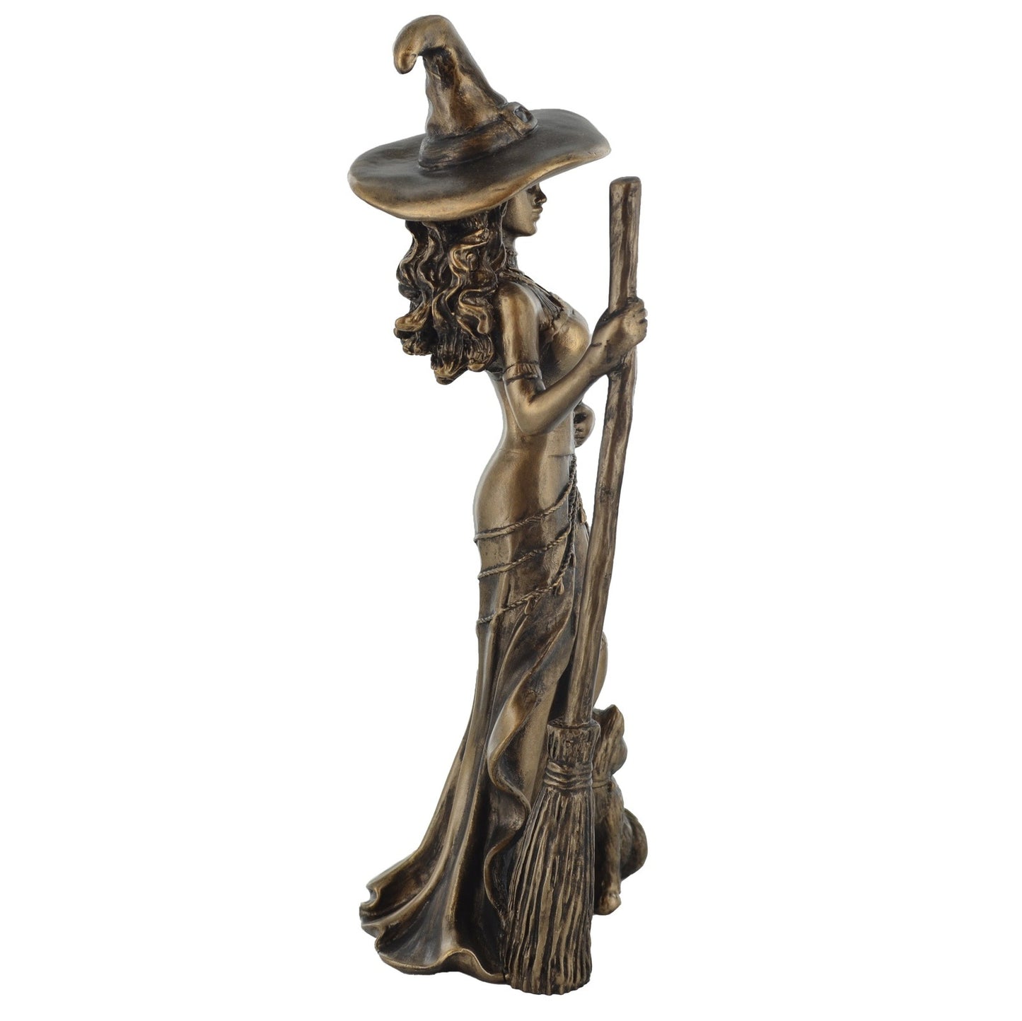 Witch & Cat With Broom & Spell Book Figurine