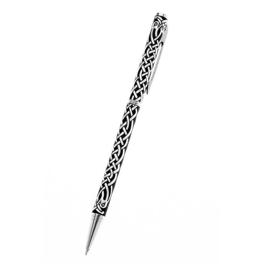 Black & Silver Celtic Bird Design Slimline Ballpoint Pen