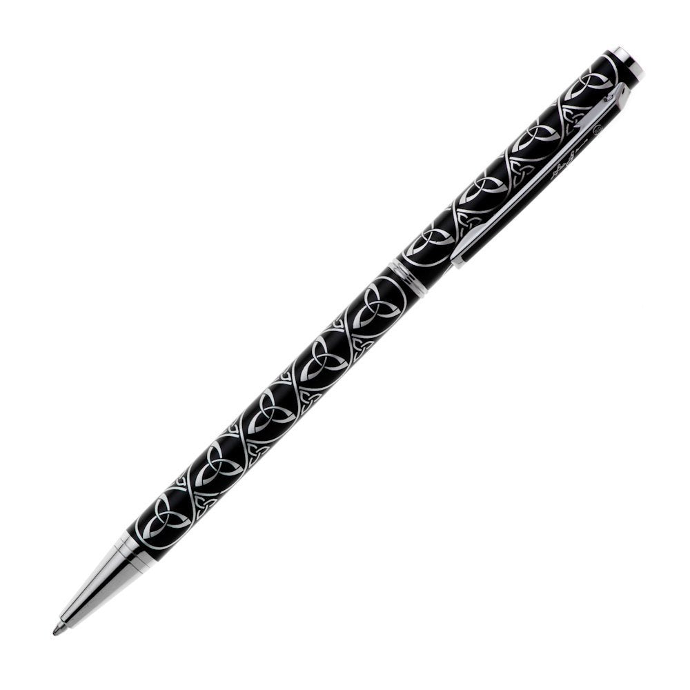 Black & Silver Celtic Trinity Design Slimline Ballpoint Pen - Present Days
