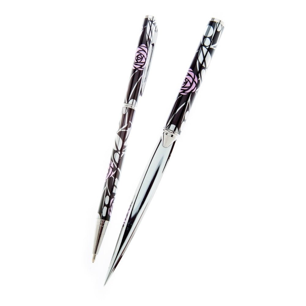 Pen & Letter Opener Set With Mackintosh Pink Rose Design & Gift Boxed