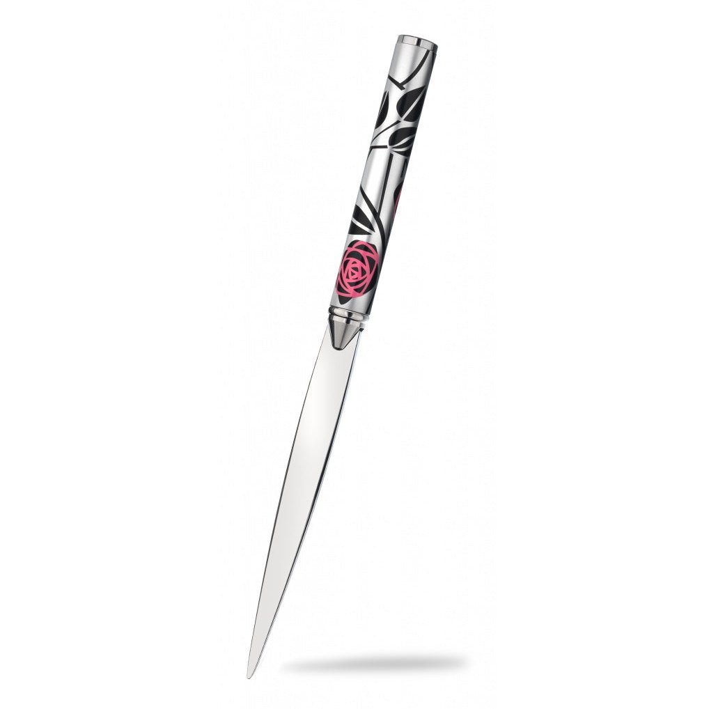 Pen & Letter Opener Set With Mackintosh Pink & Black Rose Design Comes Gift Boxed - Present Days