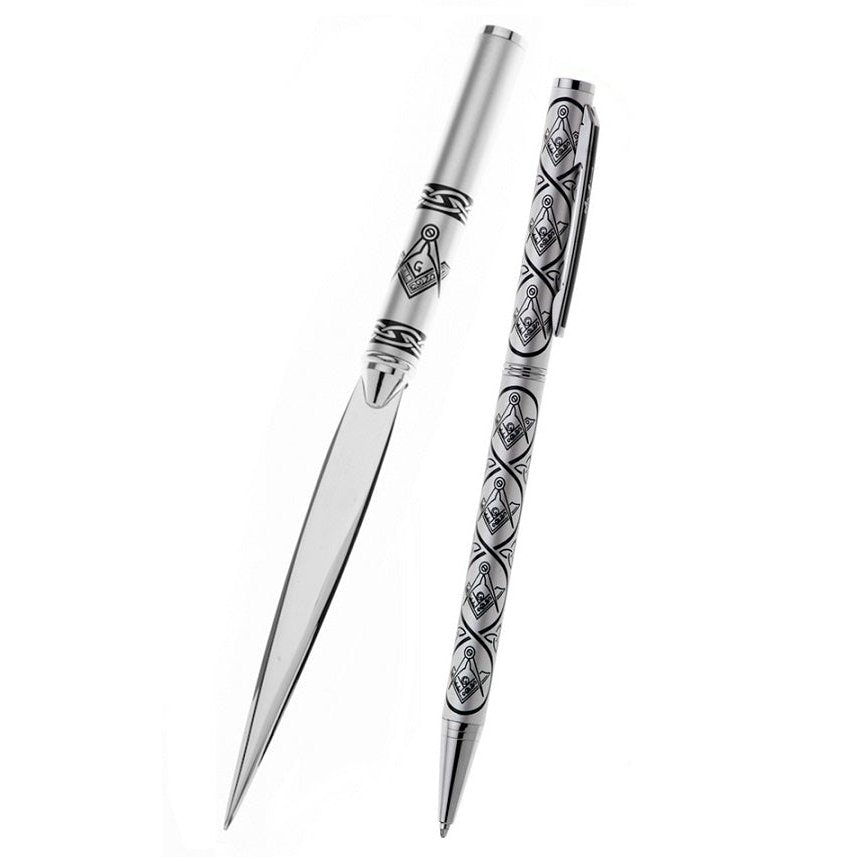 Pen & Letter Opener Set With Masonic Design Comes Gift Boxed