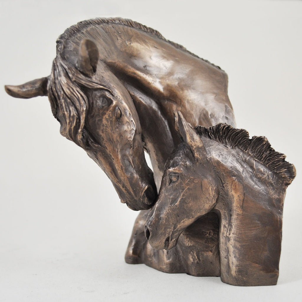 Mare & Foal Horses Head Figure By David Geenty Signed Cold Cast Bronze