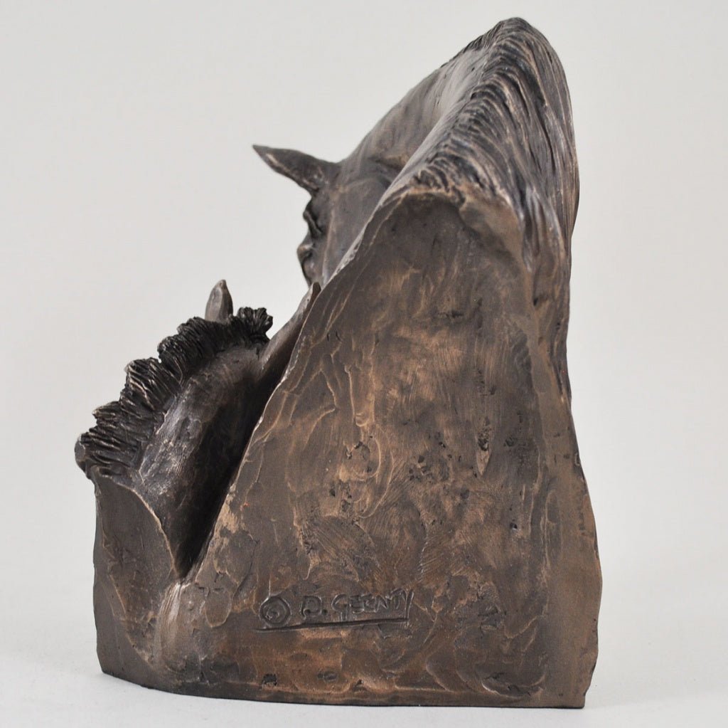 Mare & Foal Horses Head Figure By David Geenty Signed Cold Cast Bronze