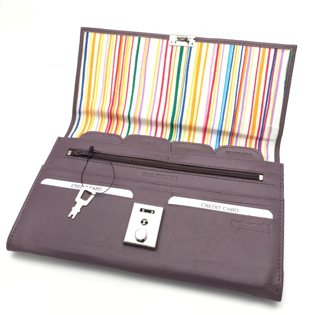 Leather Lockable Travel Wallet & Passport Holder In Grape - Deep Purple - Present Days