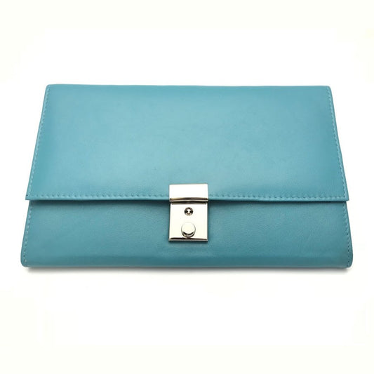 Leather Lockable Travel Wallet & Passport Holder In Sea Blue
