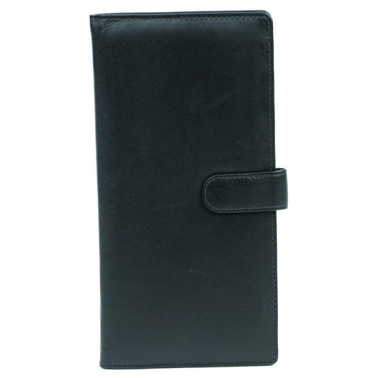 Leather Travel Wallet & Passport Holder With Tab Closure In Black
