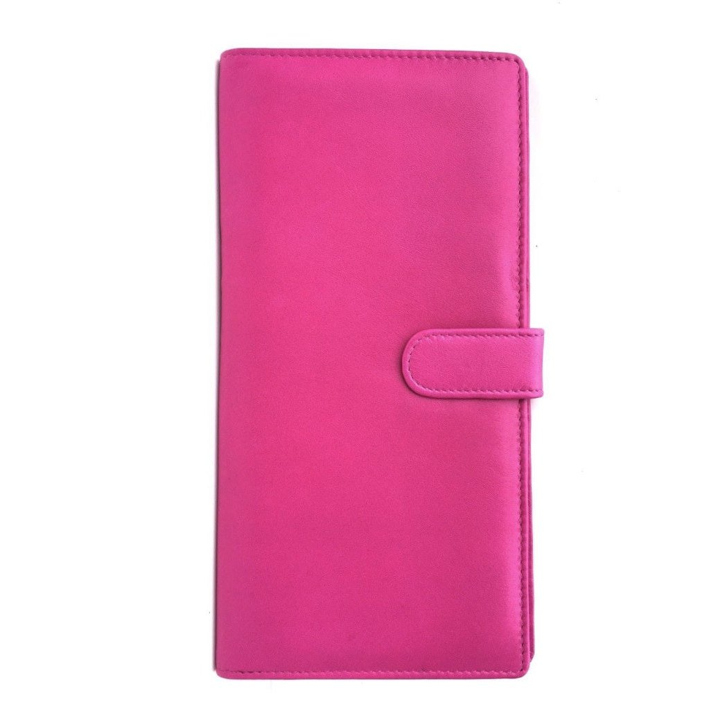 Leather Travel Wallet & Passport Holder With Tab Closure In Pink