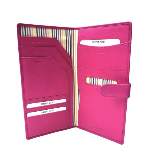 Leather Travel Wallet & Passport Holder With Tab Closure In Pink
