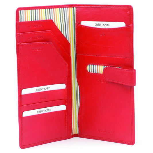Leather Travel Wallet & Passport Holder With Tab Closure In Red