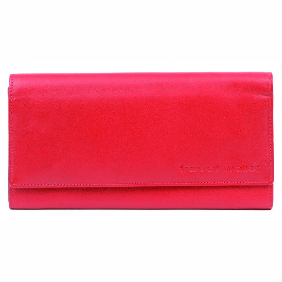 Leather Travel Wallet & Passport Holder Family Traveller In Red