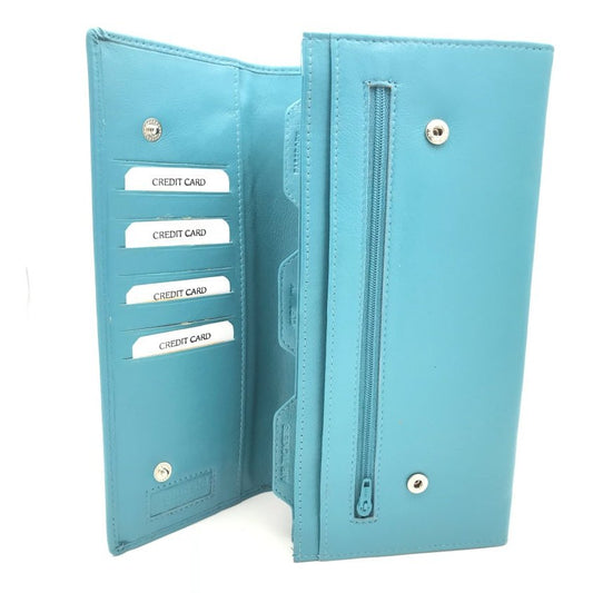 Leather Travel Wallet & Passport Holder Family Traveller In Sea Blue