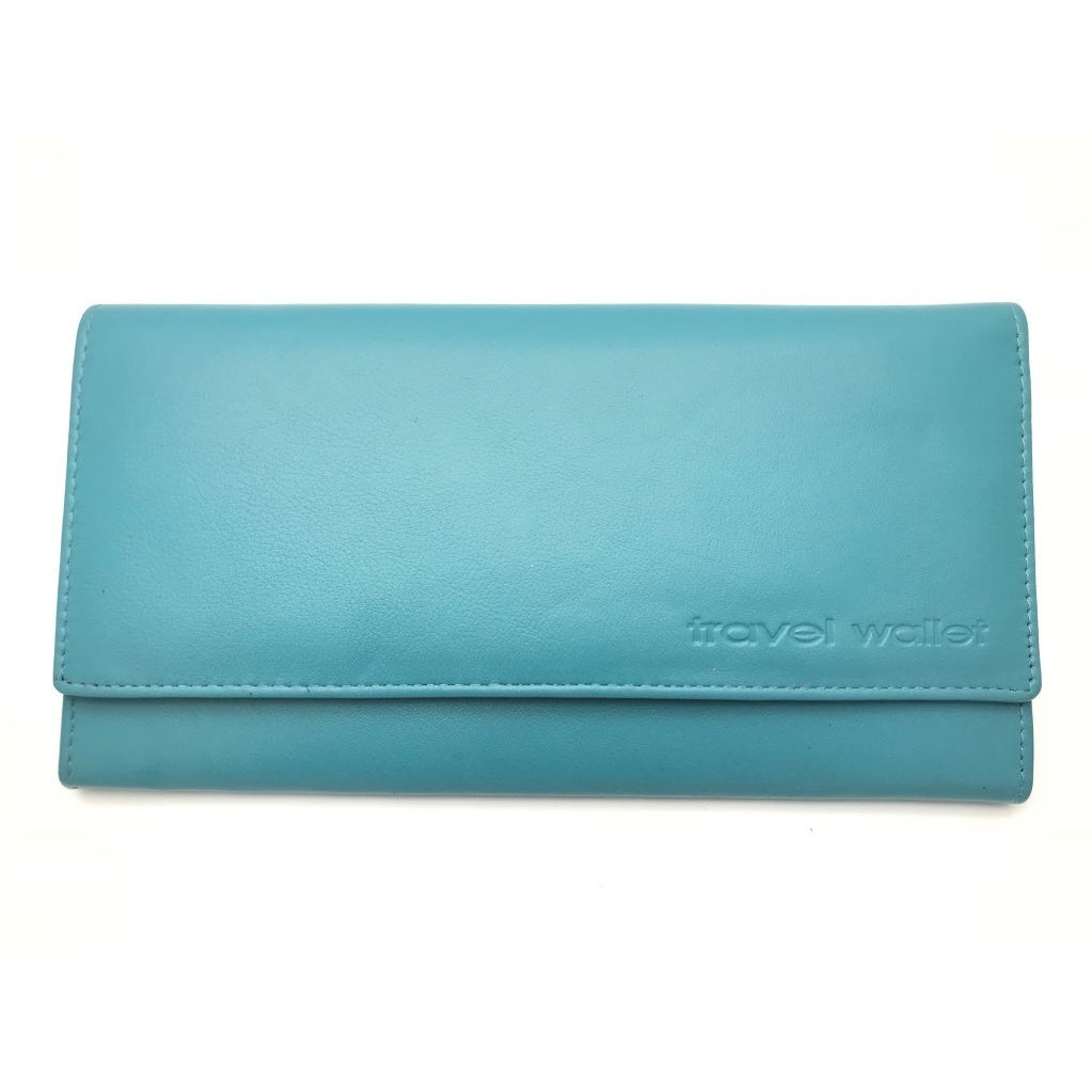 Leather Travel Wallet & Passport Holder Family Traveller In Sea Blue