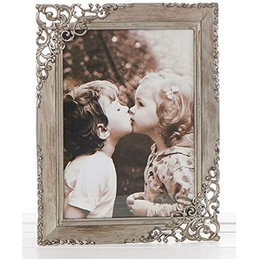 Metal Lace Photo Frame 5 x 7 Vintage Style Brushed Black & Silver Colour