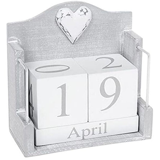 Perpetual Calendar Grey & White Shabby Chic Wood
