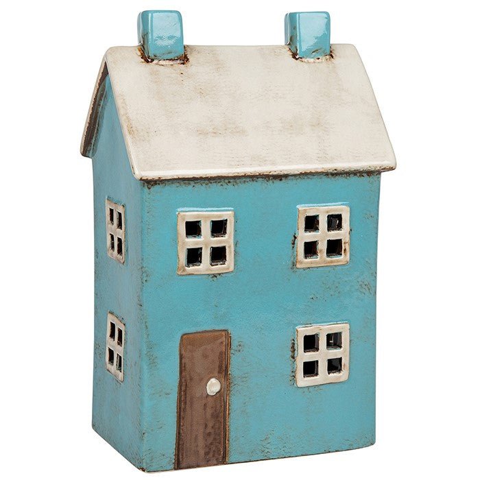 Village Pottery Large Blue House Tea Light Holder