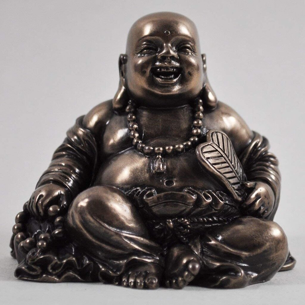 Happy Buddha Sitting Laughing In Cold Cast Bronze