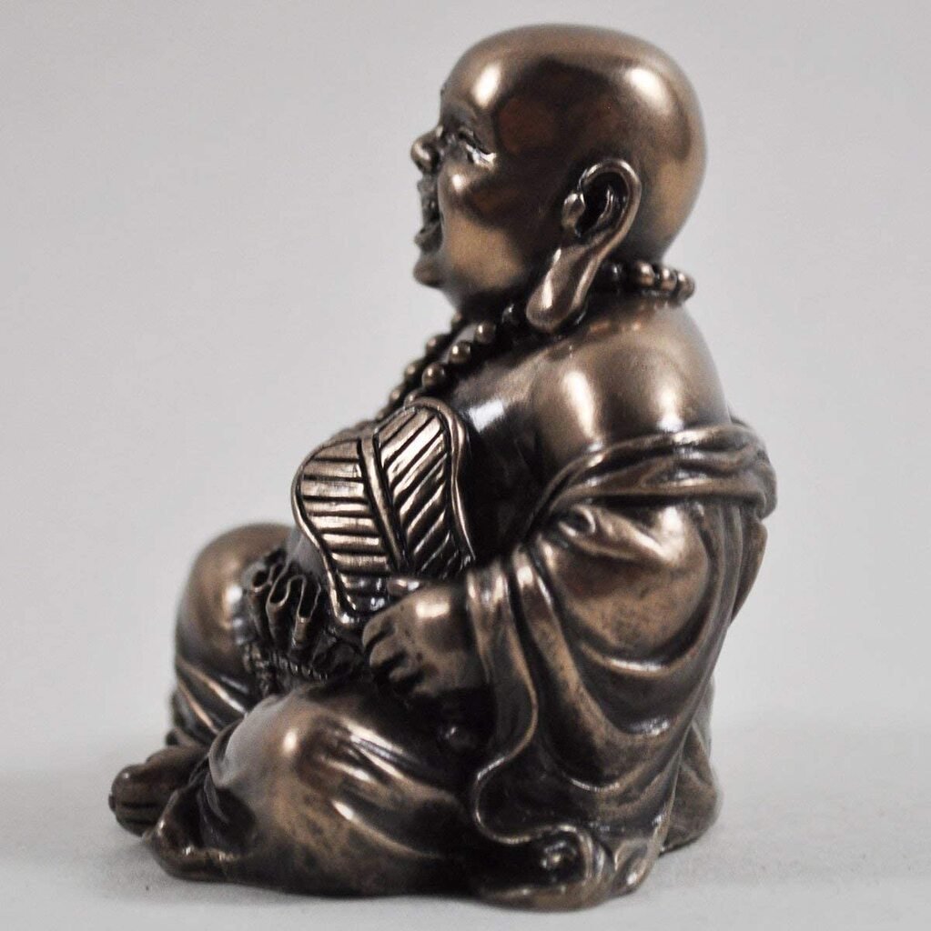 Happy Buddha Sitting Laughing In Cold Cast Bronze