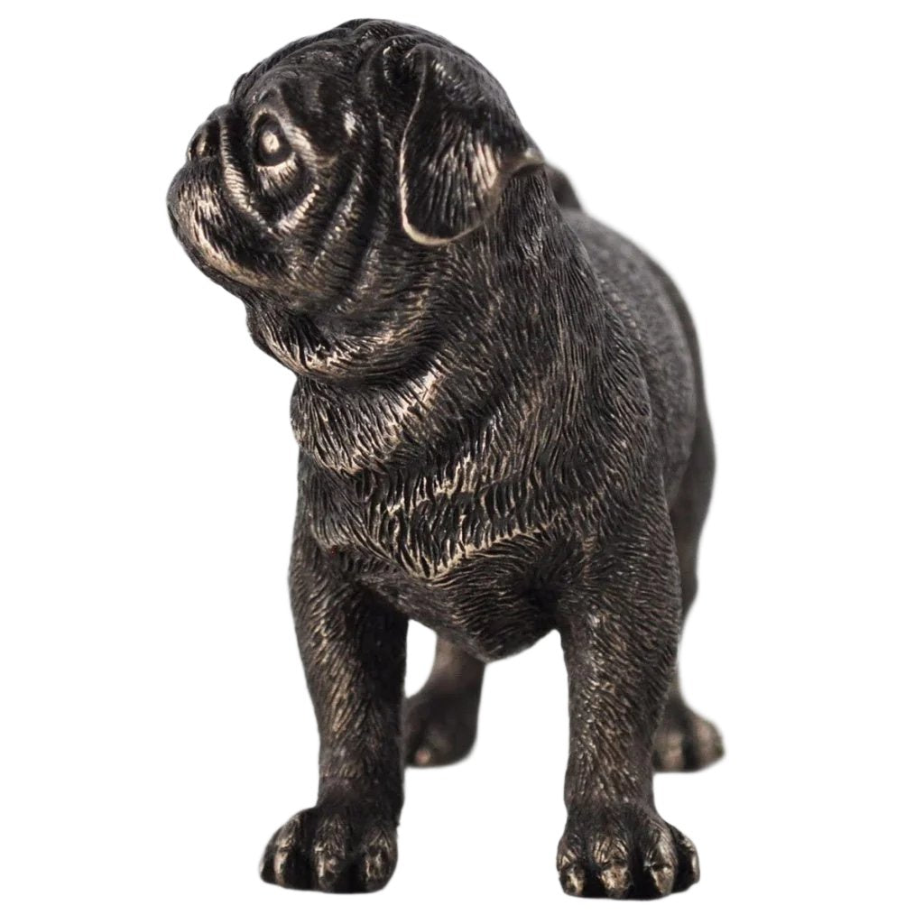 Pug Dog Figure Cold Cast Bronze Standing Sculpture