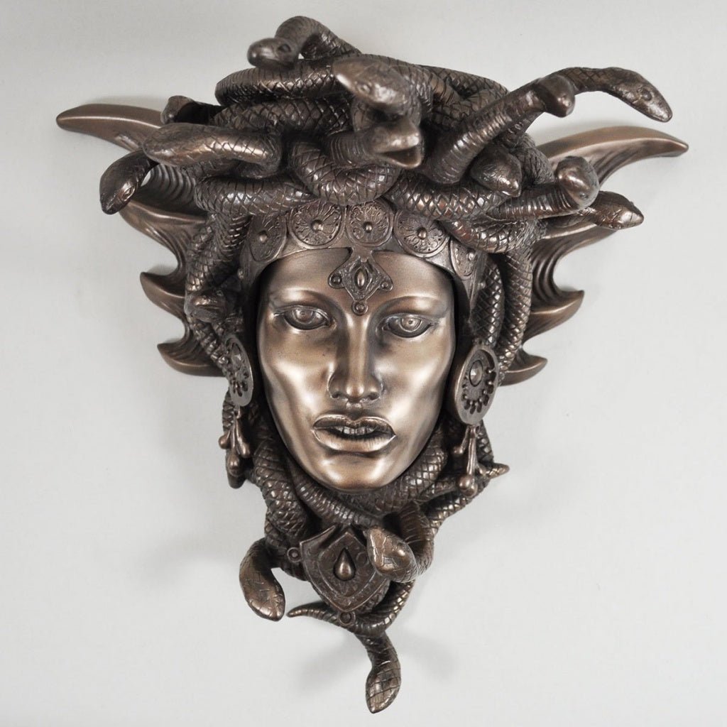 Medusa Head Wall Plaque Sculpture In Cold Cast Bronze