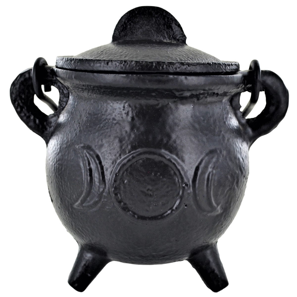 Cast Iron Small Cauldron Triple Moon Design With Removable Lid