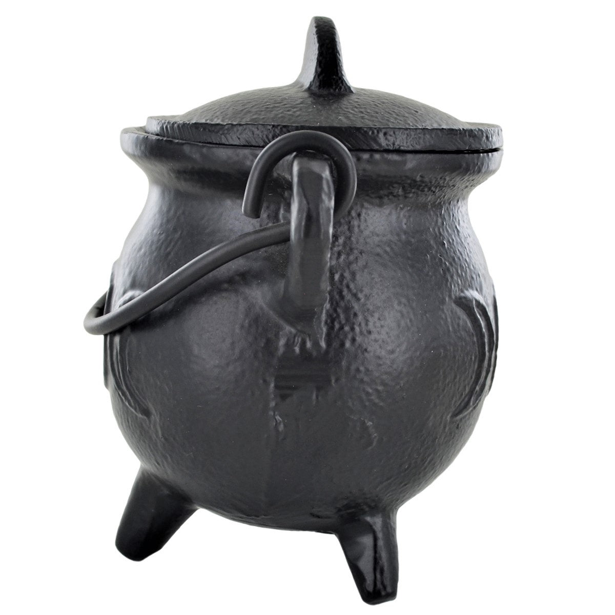 Cast Iron Small Cauldron Triple Moon Design With Removable Lid
