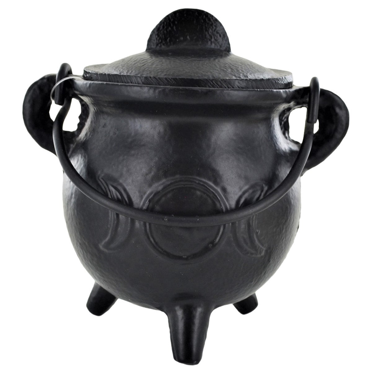 Cast Iron Small Cauldron Triple Moon Design With Removable Lid