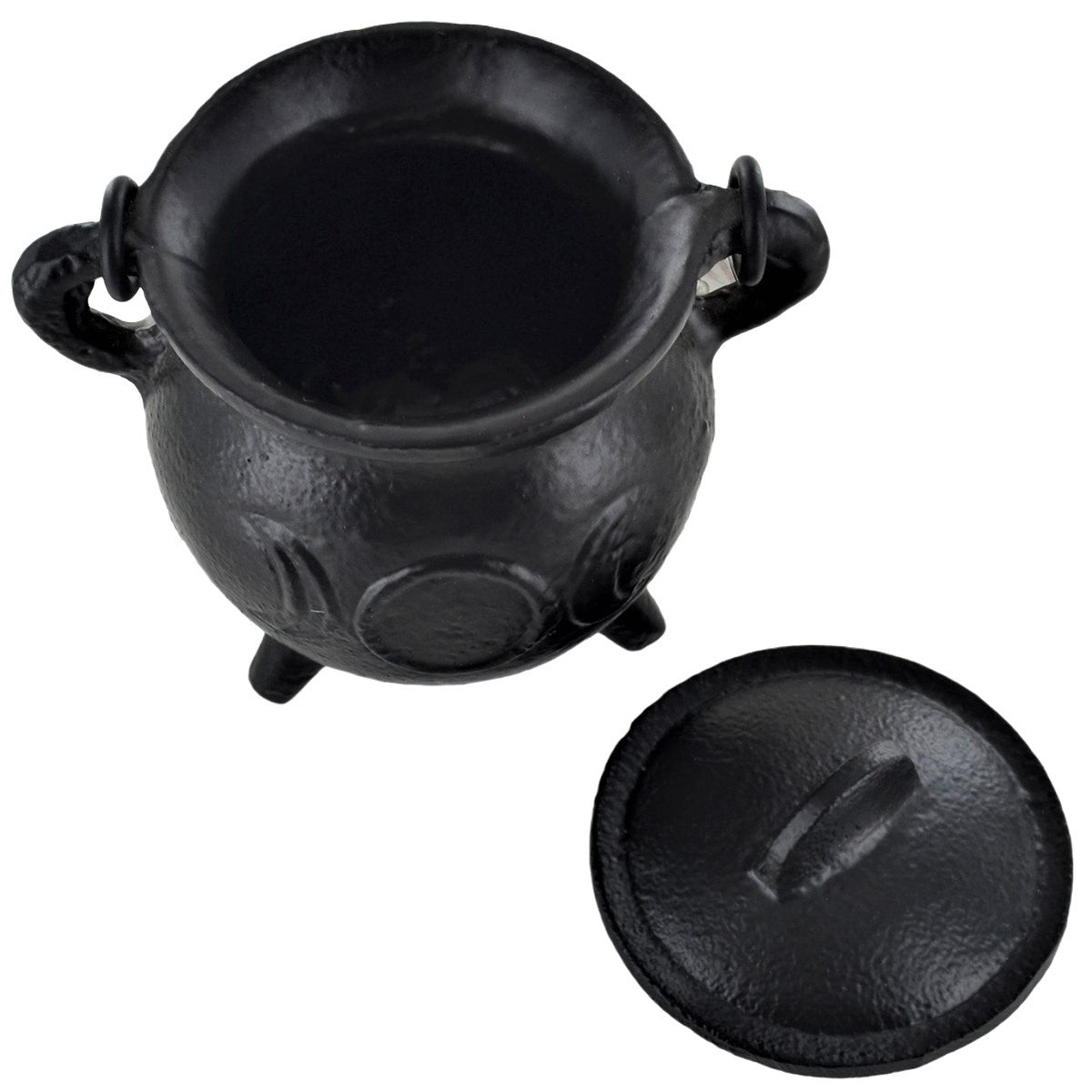 Cast Iron Small Cauldron Triple Moon Design With Removable Lid
