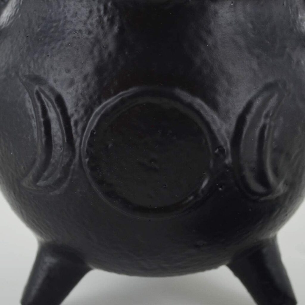 Cast Iron Small Cauldron Triple Moon Design With Removable Lid