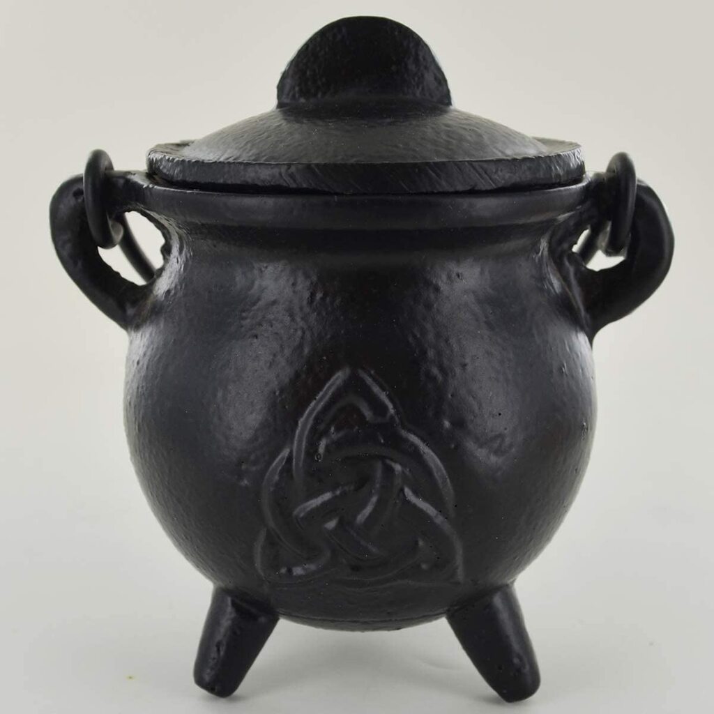 Cast Iron Small Cauldron Triquetra Design With Removable Lid