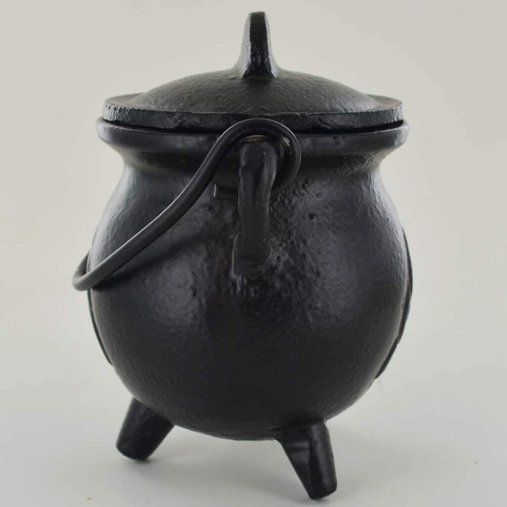 Cast Iron Small Cauldron Triquetra Design With Removable Lid