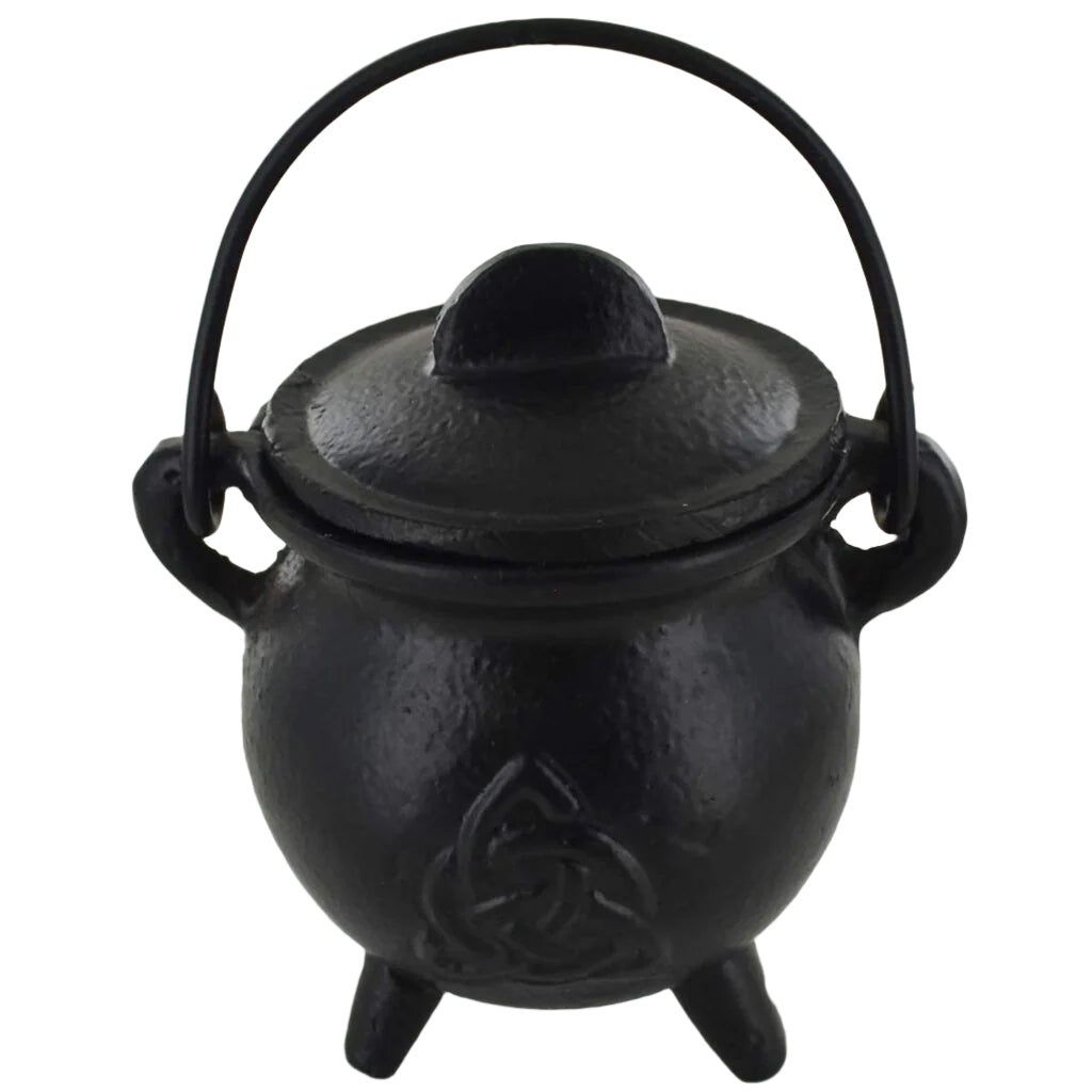 Cast Iron Small Cauldron Triquetra Design With Removable Lid