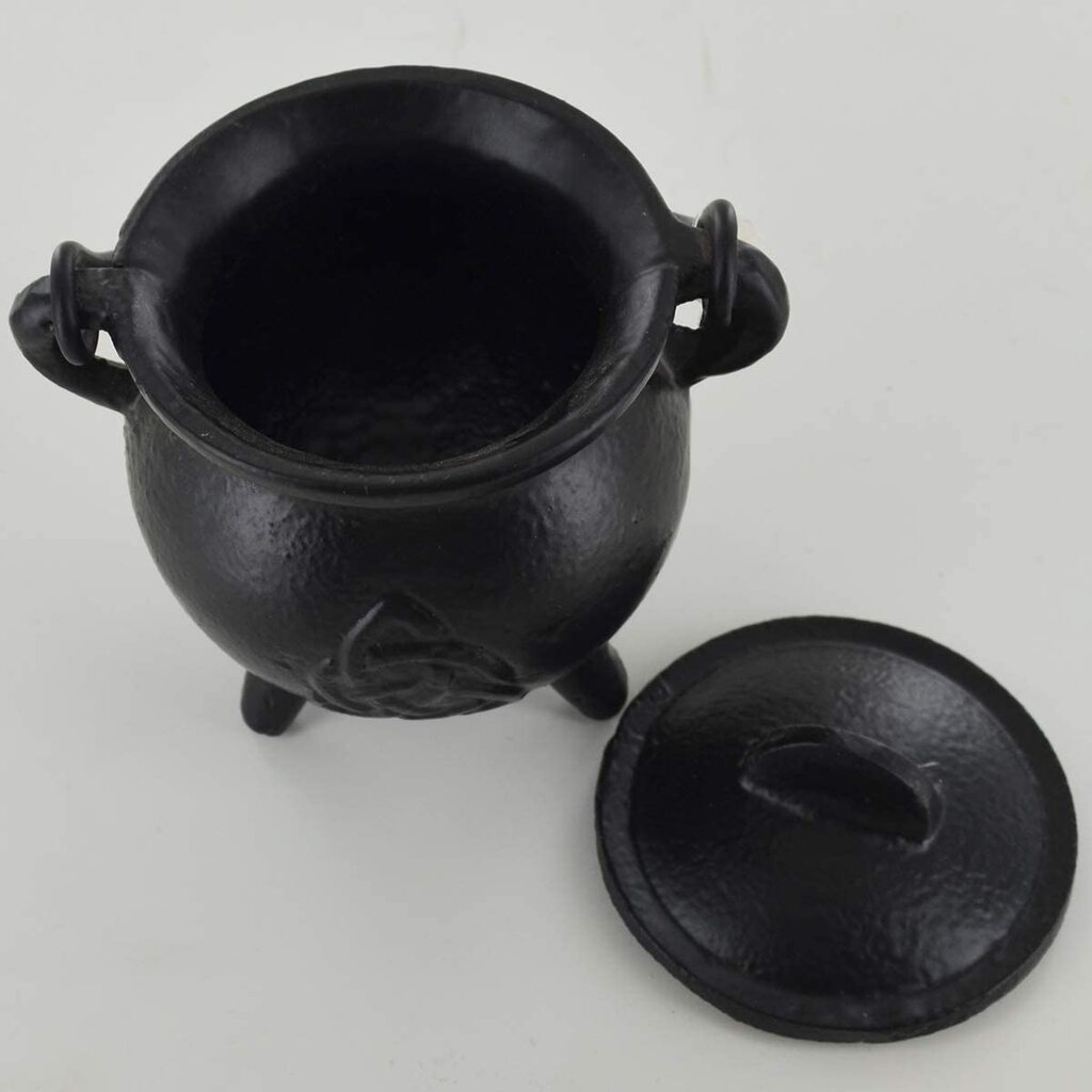 Cast Iron Small Cauldron Triquetra Design With Removable Lid