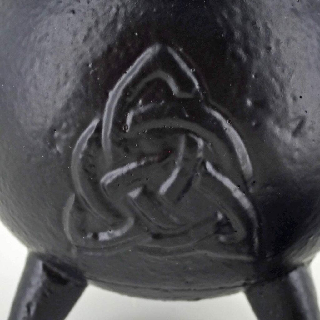 Cast Iron Small Cauldron Triquetra Design With Removable Lid