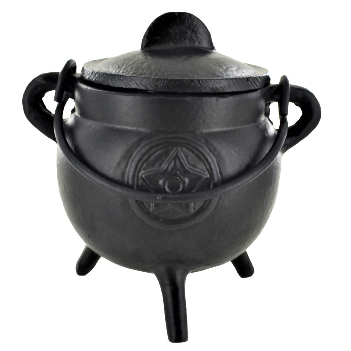 Cast Iron Small Cauldron Pentagram Design With Removable Lid