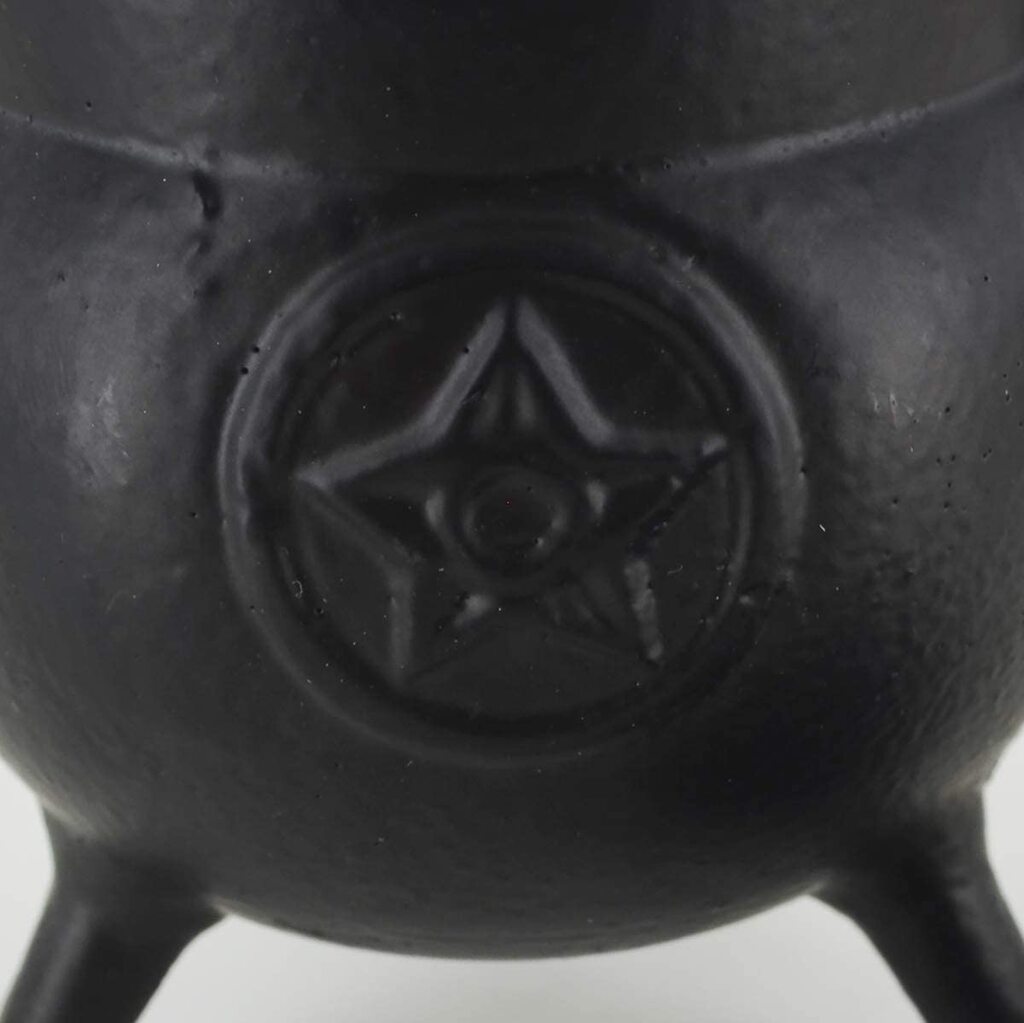 Cast Iron Small Cauldron Pentagram Design With Removable Lid