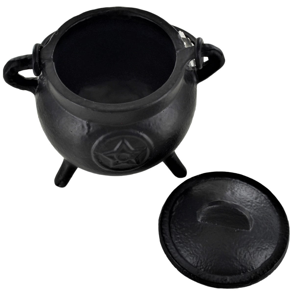 Cast Iron Small Cauldron Pentagram Design With Removable Lid
