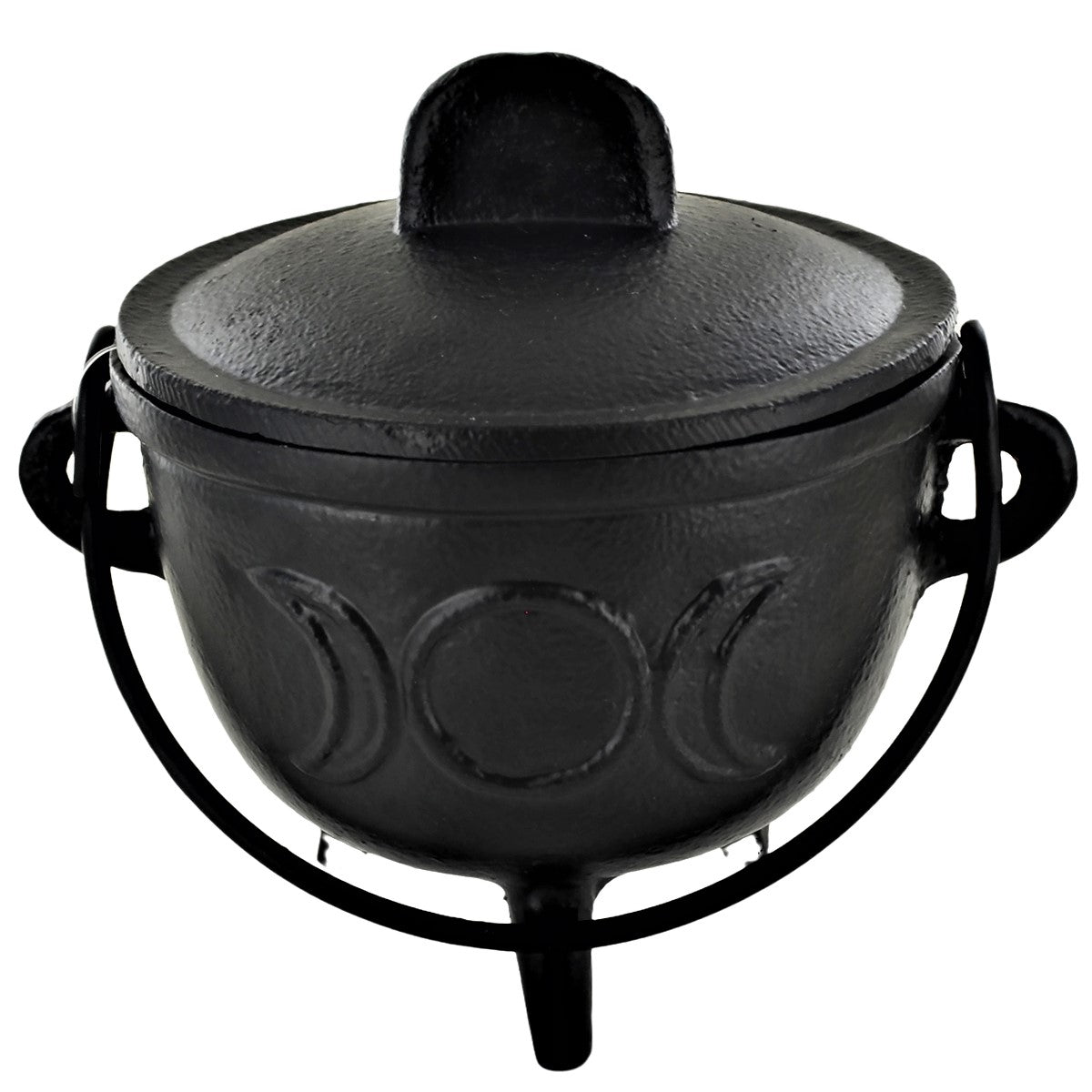 Cast Iron Cauldron Triple Moon Design With Removable Lid