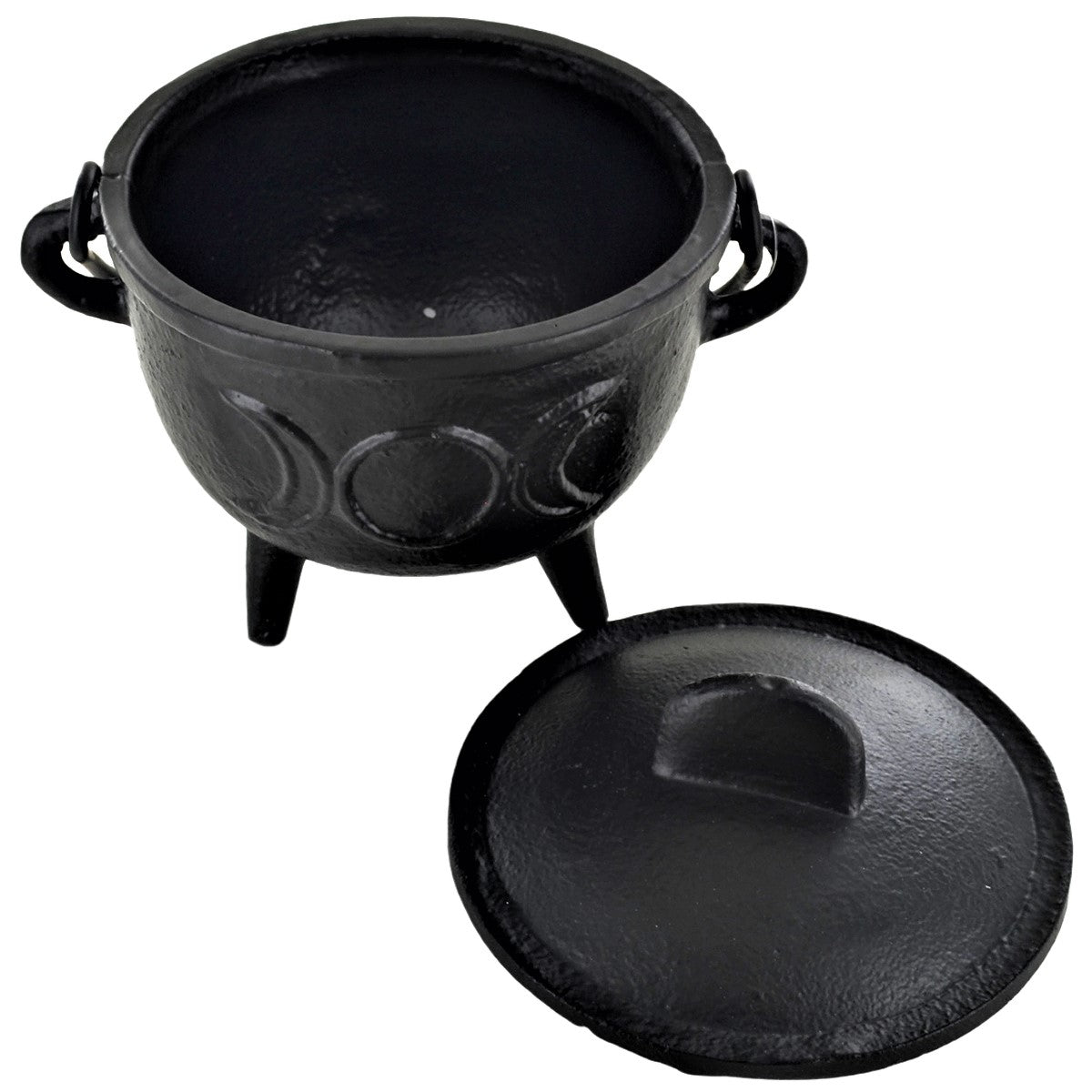 Cast Iron Cauldron Triple Moon Design With Removable Lid