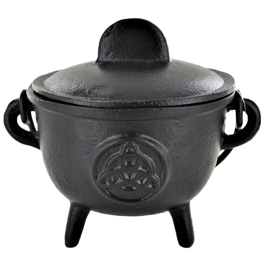 Cast Iron Cauldron Triquetra Design With Removable Lid