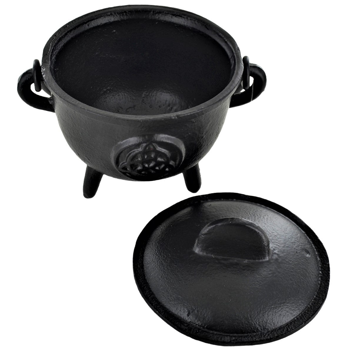 Cast Iron Cauldron Triquetra Design With Removable Lid