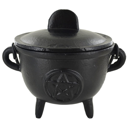 Cast Iron Cauldron Pentagram Design With Removable Lid