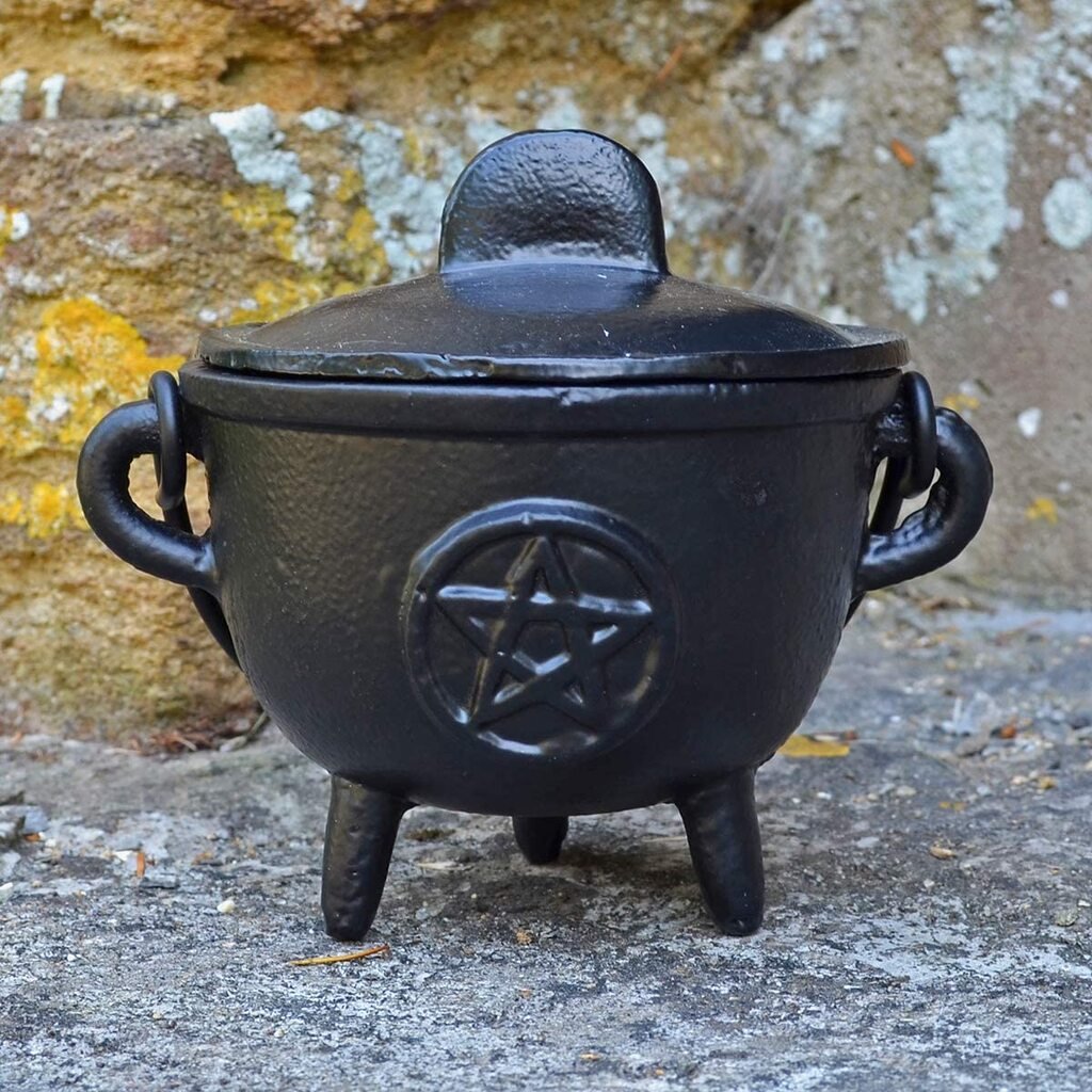 Cast Iron Cauldron Pentagram Design With Removable Lid