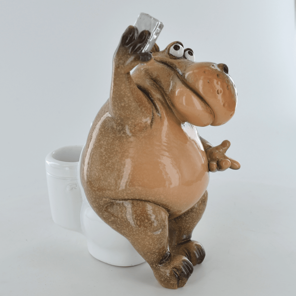 Comical Hippo on the Toilet Taking Selfie