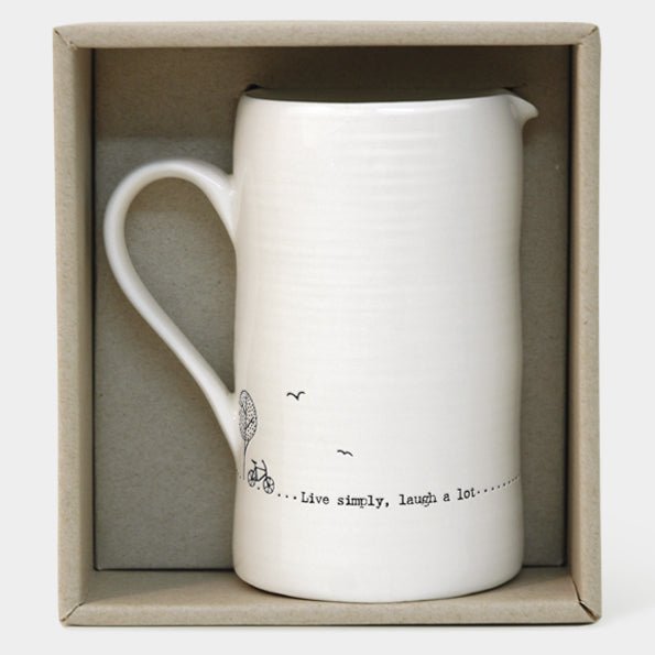 East of India Porcelain Jug Live Simply, Laugh A Lot 265ML