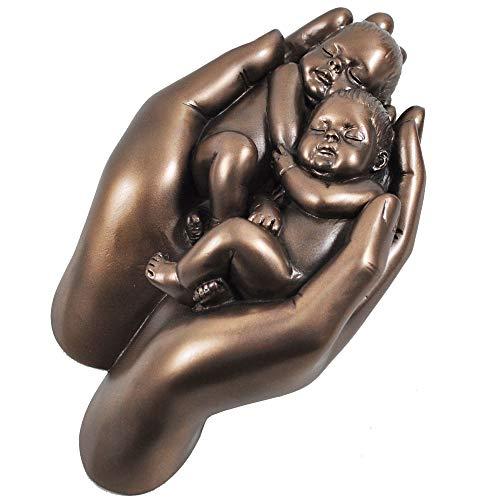 Twin babies in hands In Cold Cast Bronze