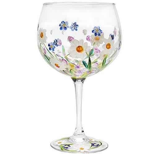 Hand Painted Dainty Daisy Flower Gin Glass by Lynsey Johnstone
